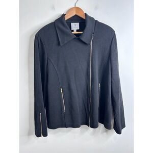 Toula Black Wool Blend Asymmetric Zip Moto Knit Jacket Womens 1X‎ Gold Hardware